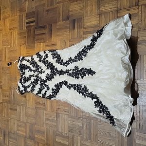 Black and cream sequin and lace strapless maxi dress evening gown Prom